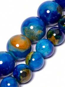 1 Strand 10mm Hand-Painted Blue & Yellow Agate Round Beads, Loose Beads For Jewelry Making DIY, Exquisite Bracelet Necklace Earring Accessories - Multicolor - View 3