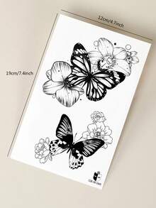 1pc Herbal Juice Semi-Permanent Magic Tattoo Sticker, Vintage Rose Clock Butterfly Pattern, Long-Lasting 14 Days, No Fading, No Reflection, Temporary Tattoo For Arm, Waist, Abdomen, Leg And Body - Blue - View 8