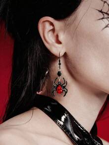 Halloween Vintage Gothic Dark Style Rhinestone Spider Earrings For Women - Black - View 4