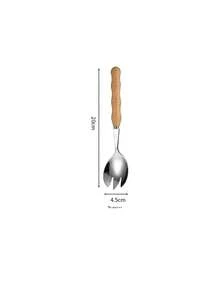 1pc Stainless Steel Salad Mixing Cooking Fish Frog Spoon Commercial Rice Spoon Creative Mini Wooden Handle Serving Fork Spoon - View 9
