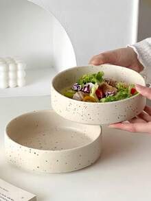 1pc Round Ceramic Plate With Ink Splatter Design, Ins Style Creative Dessert Cake Plate, Vintage Premium Salad Western Dish, Steak Plate, Pasta Plate, Suitable For Restaurant, Living Room, Diner, Kitchen - Multicolor - View 11