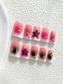 10片/組浪漫漸層亮面手工穿戴甲，Polygel美甲套組，花卉白色與粉色美甲，浪漫甜美風，3種尺寸可選，杏仁/鴨嘴/棺材形，適合派對、跳舞、日常佩戴（手工細節可能有所不同） - 彩色 - 查看 20