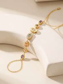 1 chiếc vòng tay xích ngón tay bằng thép không gỉ cao cấp đính đá rhinestone siêu nhỏ, thiết kế hình học thời trang, quà tặng hoàn hảo, phù hợp đeo hàng ngày - Vàng - Xem 2