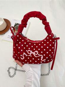 1pc Girls Bow Polka Dot PU Zipper Closure Sweet Ruffle Handbag Crossbody Bag Suitable For All Seasons Daily Use - A - View 13