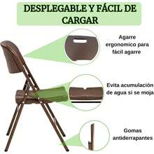 1 Silla Plegable Ergonómica con Respaldo de Ratán en Color Marrón, Medidas 102x45x48 cm, Capacidad de Carga hasta 180 KG y peso ligero de 4.15 KG, cuenta con agarre y gomas antiderrapantes, textura de Rattan, apilable y resistente, para uso interior y exterior, ideal para banquetes, camping y reuniones - Blanco - Ver 5