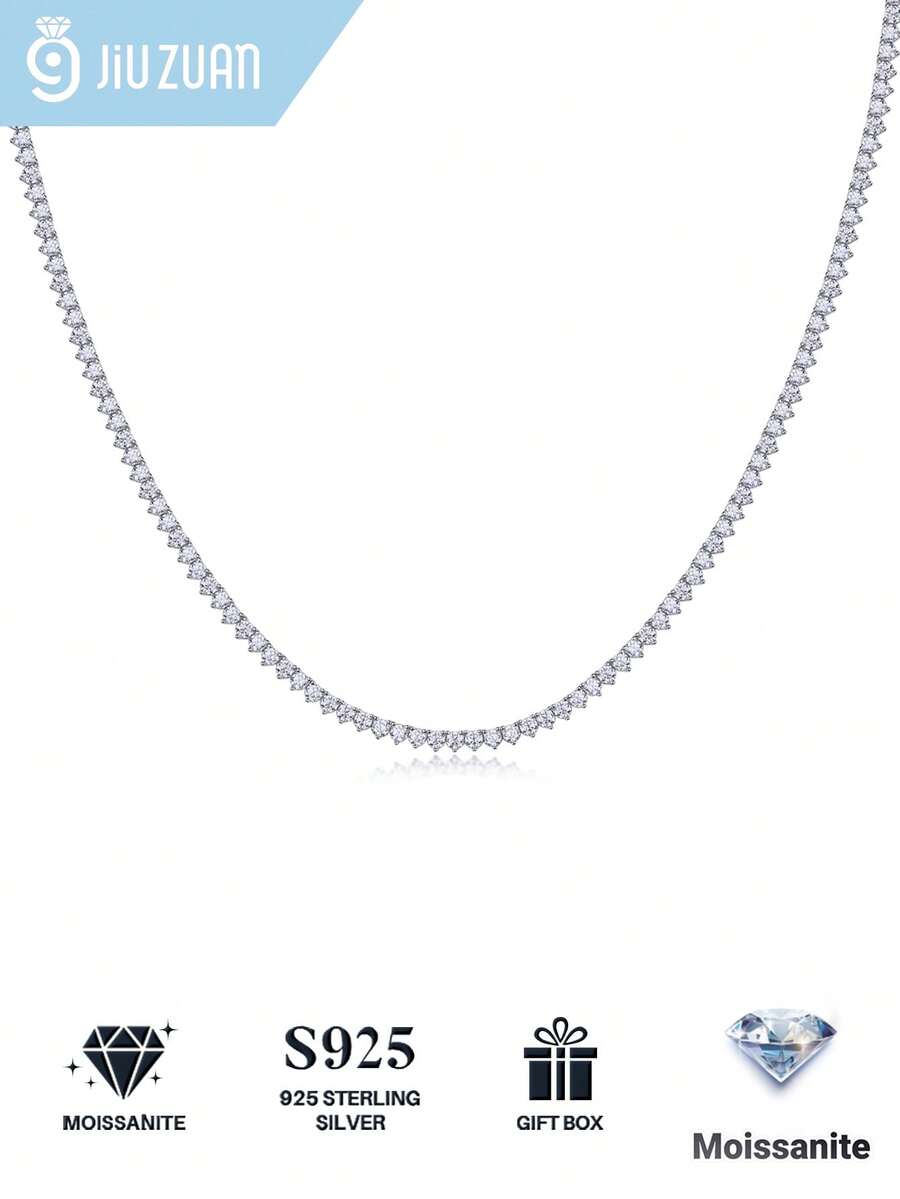 Luxury 925 Silver D-Color Moissanite Tennis Necklace, Bridal Jewelry, Gift For Proposal, Wedding, Birthday & Anniversary