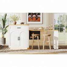 Extendable Kitchen Island With Dining Table, Multifunctional Storage Cabinet With Drawers,, Wine Rack, Kitchen & Dining Room - White + MDF - View 8