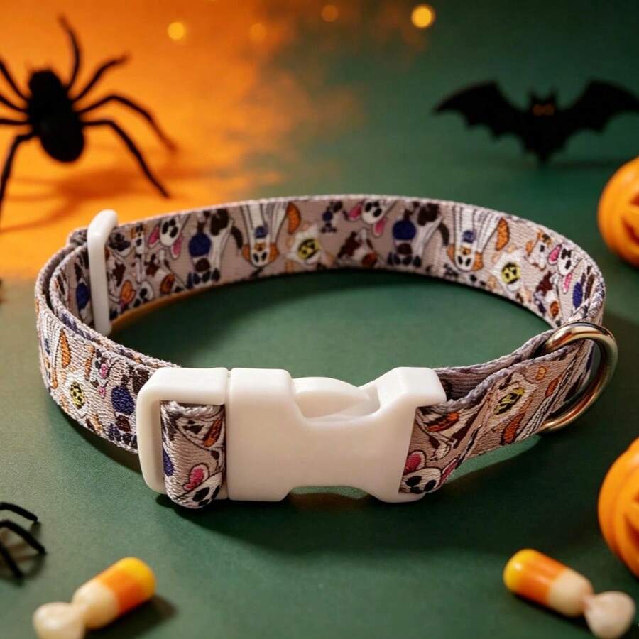 1pc Pet Halloween Collar, Cute White Ghost Dog Collar, Cat Collar - White - View 1