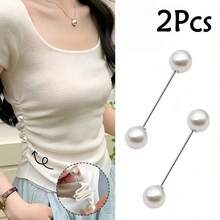 6/4/2Pcs T-Shirt Shortening Tool Invisible Waist Cincher Hem Tightener Adjustable Buckle Round Bead Pin No-Sew Knot Button - Multicolor - View 19