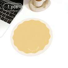 Minimalist Wavy Edge Round Mouse Pad, Ins Style Solid Color PU Leather Waterproof Desk Mat, Anti-Slip Office Computer Mouse Pad - View 13