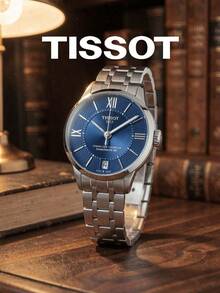 TISSOT Automatic Watch For Women Solid Stainless Steel Bracelet Deep Blue Guilloche Roman Dial Date Swiss Watch For Workplace Banquet Birthday Gift - Dark Blue - View 1