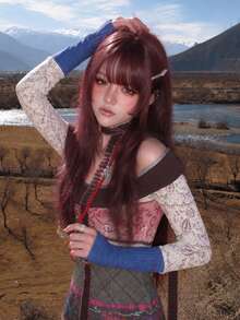 alicegarden 26-Inch Long Synthetic Wig Featuring A Natural Straight Style A Stunning Burgundy. Designed With Bangs , This False Hairpiece Is Perfect For Ms Daily Party Cosplay Use, Offering A Natural And Natural Durable Wig Gift For Ladies. (No Accessories) - Burgundy - View 6