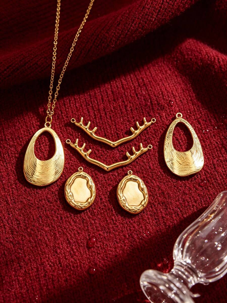 1pc Gold Plated Stainless Steel Mixed Pendants, Hollow Teardrop, Antler Connector, Irregular Blank Frame Charms For DIY Jewelry - Yellow Gold - View 1