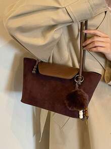 1pc Solid Color Suede New Women's Backpack, Shoulder Bag, Fashion Large Capacity Bucket Bag, Magnetic Closure, Dual Handles, Suitable For Commuting, Shopping, Dating, Shopping - Coffee - View 4