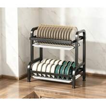 1 buah Organizer Wastafel Dapur Dua Lapis, Rak Piring Dapur, Rak Penyimpanan Dapur, Organizer Peralatan Dapur Elegan, Aksesoris Dapur - Hitam - View 12