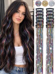 This 12-Piece Sparkly Hair Clip Set Features 20-Inch Clip-On Hair Extensions And Fairy-Like Hair Accessories, Perfect For Holidays And Parties. - Multicolor - View 2