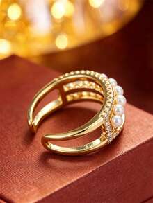 1pc French Vintage 3-Layer Elegant Classic Design Open Ring, Luxury Fashion Exquisite Women's Adjustable Finger Ring, Delicate Design Sense Women's Accessory, Versatile For Daily Wear And Party - Open Ring - View 4