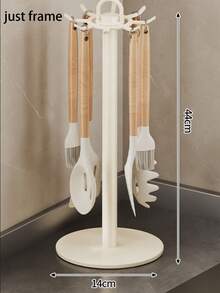 1pc Multi-Hook 360 Degree Swivel Kitchen Utensil Storage Rack, No Drill Suction Wall Mount/ Countertop Stand Optional, Thickened Carbon Steel Spatula Ladle Hanging Holder, Space Saving Kitchen Organizer For Apartment & Rental House, Standing Shelf - Multicolor - View 11