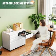 Archivador Móvil de Metal Blanco 44x37x62 cm |   Gabinete de 3 Cajones con Cerradura y Ruedas para Debajo del Escritorio |   Compatible con Carta Legal y A4 para Oficina en Casa |   Totalmente Ensamblado - Blanco - Ver 7
