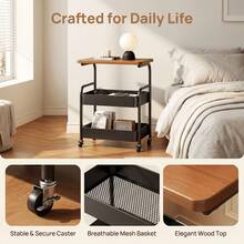 Black/White 2 Colors Optional, Multi-Functional Mobile Side Table With Wheels, 2 Storage Baskets, Suitable For Small Space Mobile Bedside Table, Double Layer Storage Rack Coffee Table, Suitable For Sofa, Bed, Living Room - Multicolor - View 2