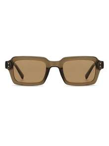 1 Pair Men's Grey Tea Square Minimalist Solid Color Rivet Decor Fashion Glasses - Grey Tea Frame - View 3