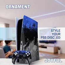 Blue & Black Ink Splatter Pattern Stickers Compatible With PS5 Disc Edition Console & Controller Full Set, Vinyl Skin Decal, Removable With No Residue - View 4