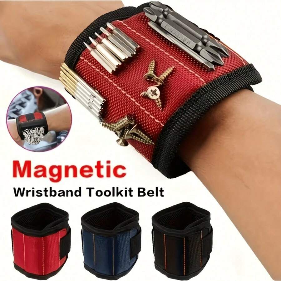 1 Pack Magnetic Wristband Tool Belt 3 Rows 6 Magnets Strong Magnetic Wrist Strap For Screws Nails Drill Bits Small Metal Parts Repair Tool Holder - Magnetic Wristband - View 1