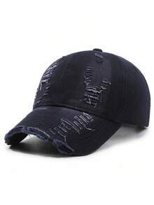 1pc Unisex Distressed Washed Baseball Cap, Frayed Ripped Vintage Dad Hat, Sun Protection Hat, Adjustable Casual Hat, Ideal Gift For Holiday And Daily Wear - C - View 15