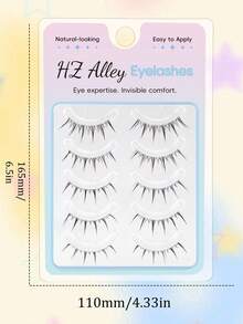 5 Pairs Japanese & Korean Manga Style Pointed Tail Ultra-Fine Fishing Line Invisible Stem False Eyelashes, Natural Sweet Fresh Soft Lightweight Realistic Eyelashes For Dating, Travel, Portable - Black - View 8