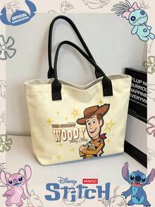 Miniso Disney Toy Story Sheriff Woody Canvas Tote Bag, Beige With Handle Shoulder Bag, Suitable For Daily Use - Black - View 4