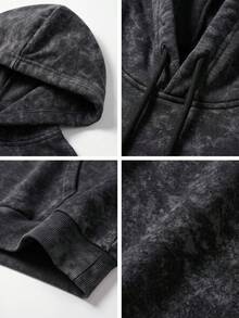 GRDR Men's Autumn/Winter Casual Distressed Washed Thermal Lined Loose Fit Hoodie | Leading Fashion - Black - View 7