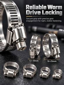 50pcs Stainless Steel Worm Gear Hose Clamps, Adjustable Pipe Clamp Fastener Set, 5 Sizes - American Style Clamp Set - View 10