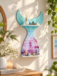 1pc Gradient Mermaid Tail Wall-Mounted Floating Shelf, Colorful Ocean Style Decorative Storage Rack, Fantasy Coast Aesthetic Display Shelf, Unique Mermaid Tail Layered Design, Fish Scale Pattern Art Rack, Multi-Layer Floating Display Shelf, Suitable For Placing Small Items, Applicable To Bedroom, Living Room, Bathroom, Nursery, Apartment, Beach House, Spa, Wedding, Party, Home Wall Decor - Color - View 10