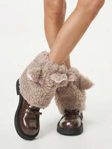 1 Pair Cute Cartoon Sheep Leg Sets Fuzzy Leg Warmers With Red Bowknot, Fluffy Boot Toppers For Winter Snow Boots - Multicolor - View 6