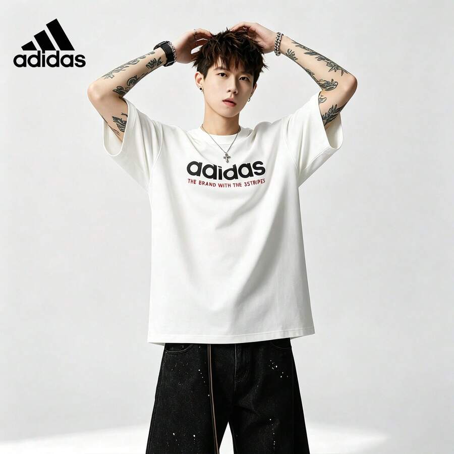 Áo thun ngắn tay casual Adidas 100% cotton, thoáng khí, mẫu mới mùa hè - màu đen - Xem 1