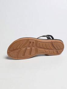 sandals 女款花卉編織平底涼鞋，寬楦舒適款 | 開趾彈性後帶夏季鞋 | 花朵裝飾，適合寬腳休閒度假鞋 - 經典黑 - 查看 6