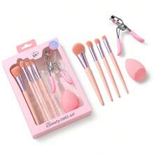 6pcs Makeup Tool Set, Includes 4 Makeup Brushes, Eyelash Curler, Compact Beauty Essentials Kit, Suitable For Face, Eyes And Daily Makeup, Pink/Lavender Purple - Multicolor - View 10