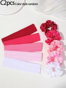10/4/2pcs Girls Pink Solid Color Fabric Scrunchies, Baby High Elasticity Hairbands, Strong Stretch, Non-Damaging, Sweat-Absorbent Headbands, Simple Basic For Daily Use - Multicolor - View 11