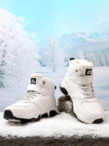 Kids Warm Fleece Lined Snow Boots, Non Slip High Top Outdoor Winter Boots With Magic Strap - White - View 8