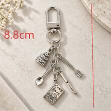 1pc/2pcs Unisex Antique Silver Baking Series Spoon Fork Cake Pendant Keychain, Baking Dessert Lover Gift, Bag Charm, Wallet Accessory - Silver - View 4