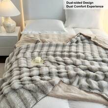 1pc New Autumn/Winter Heavyweight Faux Rabbit Fur Reversible Throw Blanket, Side A Faux Rabbit Fur, Side B Milk Plush, Silky Soft And Shed-Resistant, Exquisite Edging, Thick Warm Sofa Nap Blanket, Suitable For Home Bedroom Decor - Light Coffee - View 10