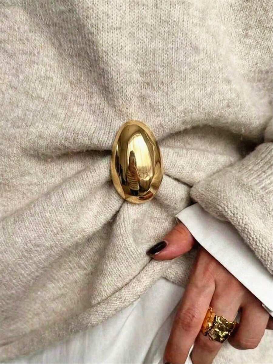 1件極簡復古金色粗水滴胸針,幾何不對稱女款胸針別針,西裝外套圍巾配件 - 金色 - 查看 1