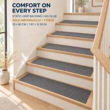1pc 20 X 80cm Non-Slip Stair Tread Mat, Self-Adhesive Carpet Stair Cover, Soft Quiet Comfortable Wear-Resistant, Easy To Install, Easy To Remove, Easy To Clean, Suitable For Wooden Stairs Indoor Protection Stairway, Suitable For Children, Adults And Pets - Light Gray(1PC) - View 4