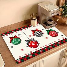 1pc 2D Christmas Absorbent Mat, Christmas Decorative Pattern, Kitchen Countertop Absorbent Drying Mat, Coffee Machine Mat, Pour Over Coffee Pot Mat, Dish Drainer Mat, Non-Slip Heat Resistant Kitchen Mat, Dining Table Mat, Breakfast Mat, Washing Machine Mat, Home Kitchen Dining Table Coffee Shop Bar Decorative Mat, Holiday Party Housewarming Gift - Multicolor - View 13