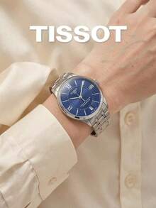 TISSOT Automatic Watch For Women Solid Stainless Steel Bracelet Deep Blue Guilloche Roman Dial Date Swiss Watch For Workplace Banquet Birthday Gift - Dark Blue - View 6