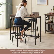 Juego de 3 Piezas Mesa de Bar y 2 Taburetes Café 110x40.1x89.9 cm| Mesa Rectangular Industrial con Respaldo y Asiento Acolchado| Juego de Mesa de Bar para 2 Personas para Cocina Comedor y Espacio Pequeño| Fácil de Armar - Marrón - Ver 9