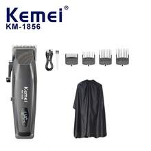 KEMEI KM-1856 Cordless Hair Clipper + Barber Cape Set, 2000mAh Battery Long Use Per Charge, 4-Gear One-Hand Adjustable Blade, R-Shape Rounded Edge On Skin, Smooth Cutting No Snagging, Great For Family & Salon Use - View 1