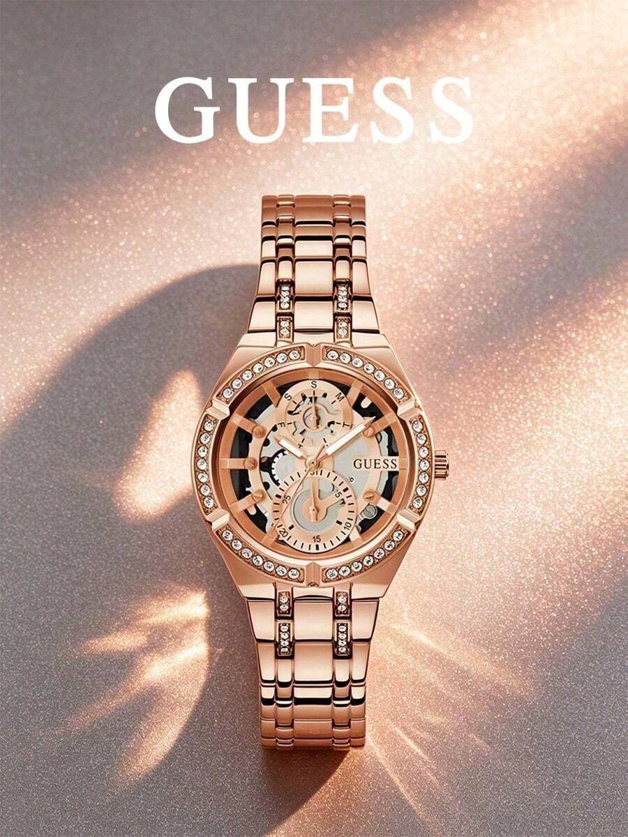 Guess Women's Quartz Watch, Stainless Steel Band, Exquisite Craftsmanship, Fashionable And Romantic, Cool And Stylish, Suitable For Daily Wear, Perfect Gift For Girlfriend Or Family, Also Suitable For Holiday Gifting. - Rose Gold - View 1