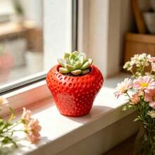 1pc Cute Strawberry Shaped Small Plant Pot, Resin Succulent Planter Pot Without Drainage Hole, Mini Decorative Flower Pot For Indoor Desktop, Window Sill, Tabletop, Adorable Home Decor For Tiny Greenery & Houseplants - Multicolor - View 2