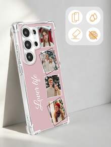 Personalized DIY Custom Photo 4-Image Text Transparent Anti-Drop Phone Case, Suitable For A26, S26, S26 Ultra, S25, S25 Plus, S25 Ultra, 17 Pro, 17 Pro Max, 17e, 18 Pro Max, 18, 10, 9, 8, 7, 6, Android Phone Custom Image Design Protective Case, Couple Friends Gift, Outdoor Carry - Clear - View 3